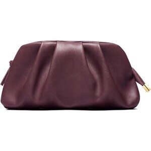 ⚡Women's Soft Pleated Vegan Leather Zipper Closure Evening Dark Red Clutch Bag
